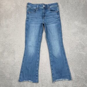 American Eagle Kick Boot Jeans Womens 6 Short Next Level Stretch Raw Hem Blue